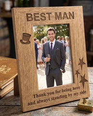 Best Man Gift Frame - Oak Wood Finish Personalized Photo Frame With Engraving & Stand Photo Frame ukgiftstoreonline