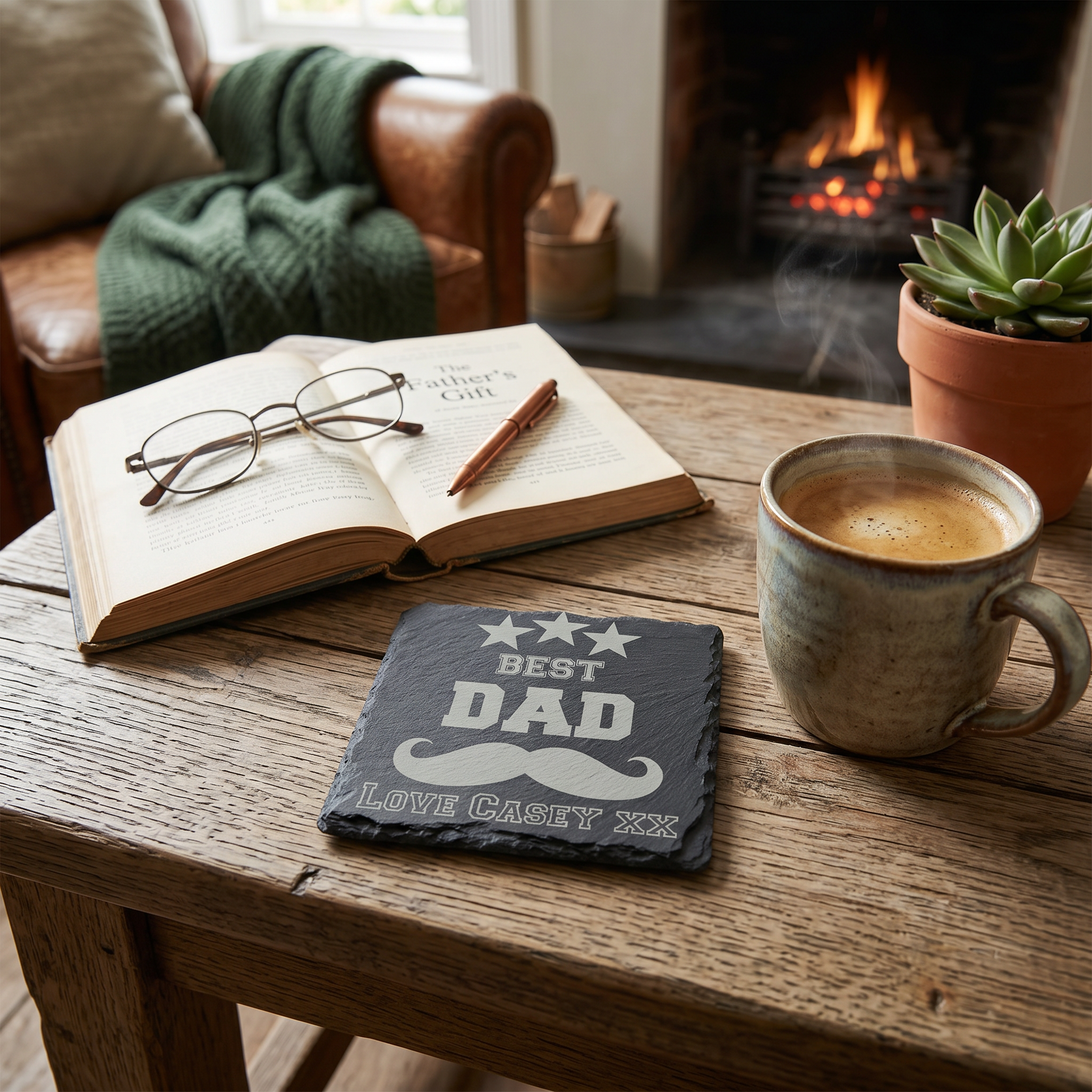 Personalised Dad Coaster – Stone Slate Drink Coaster | Best Dad Gift Personalised Slate Marker ukgiftstoreonline