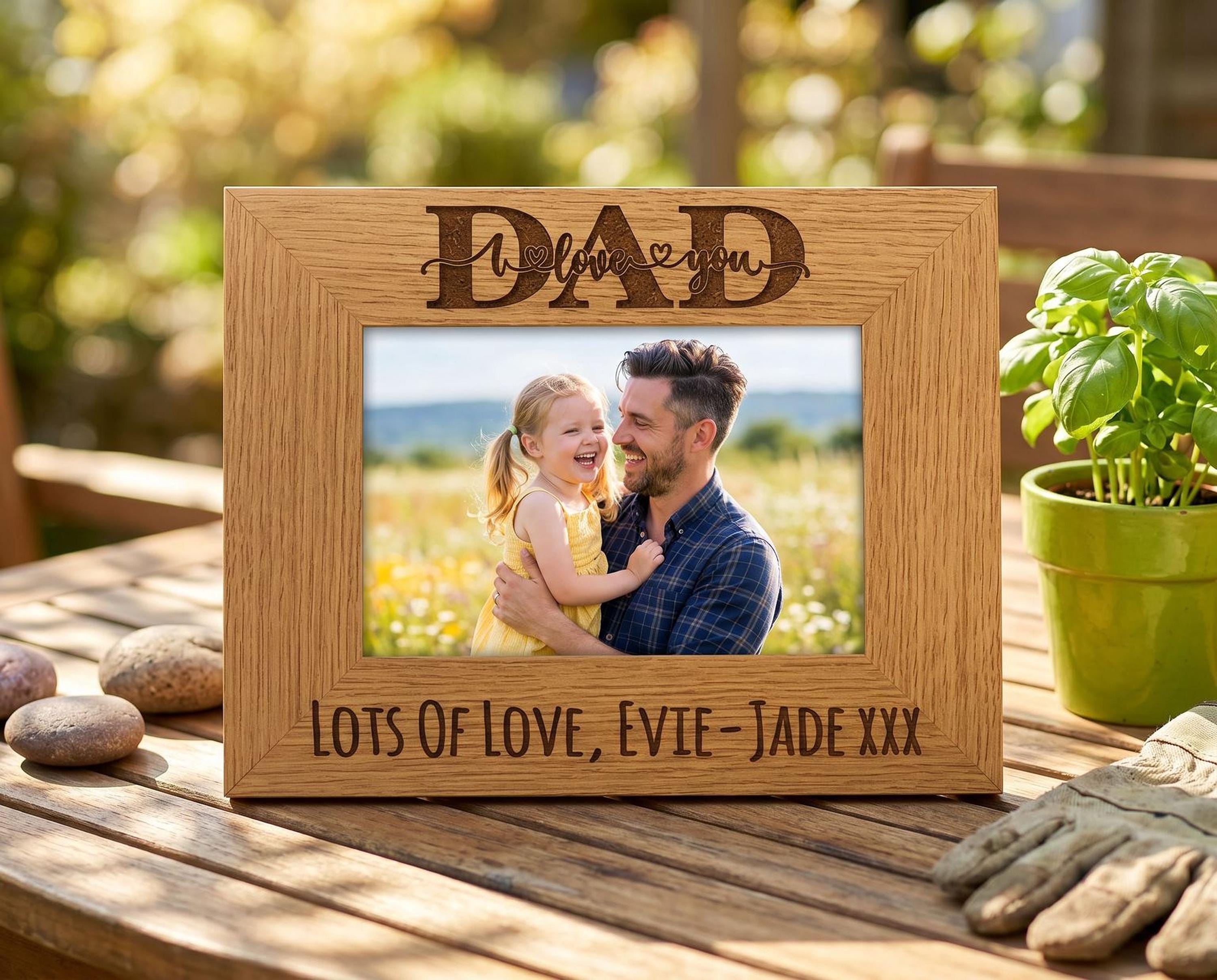 Dad Photo Frame - Personalised Oak Wood Frame With Custom Message & Engraved Keepsake picture frame ukgiftstoreonline