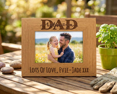 Dad Photo Frame - Personalised Oak Wood Frame With Custom Message & Engraved Keepsake picture frame ukgiftstoreonline