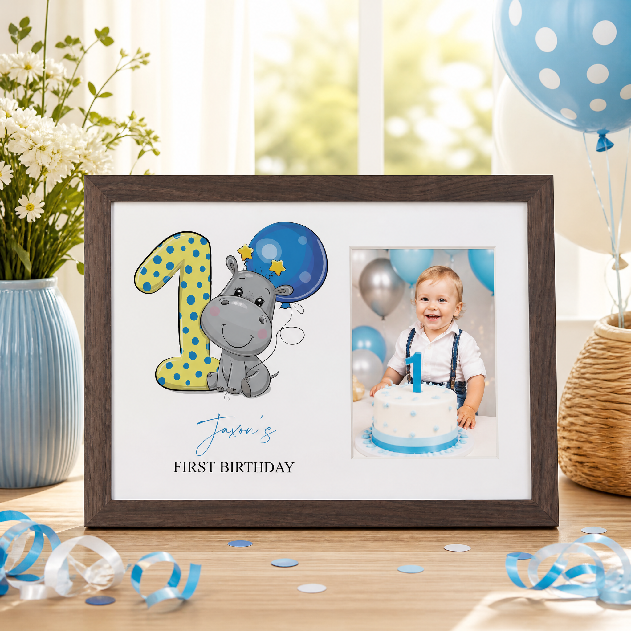 Personalised Baby Boy Photo Frame, 1St Birthday Keepsake Wood Gift Birthday Photo Frame ukgiftstoreonline Walnut