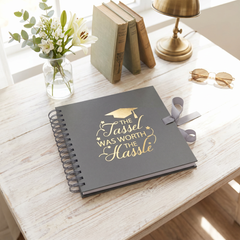 Graduation Memories With Tassel Grey Guest Book or Scrapbook Album Gold Print ukgiftstoreonline