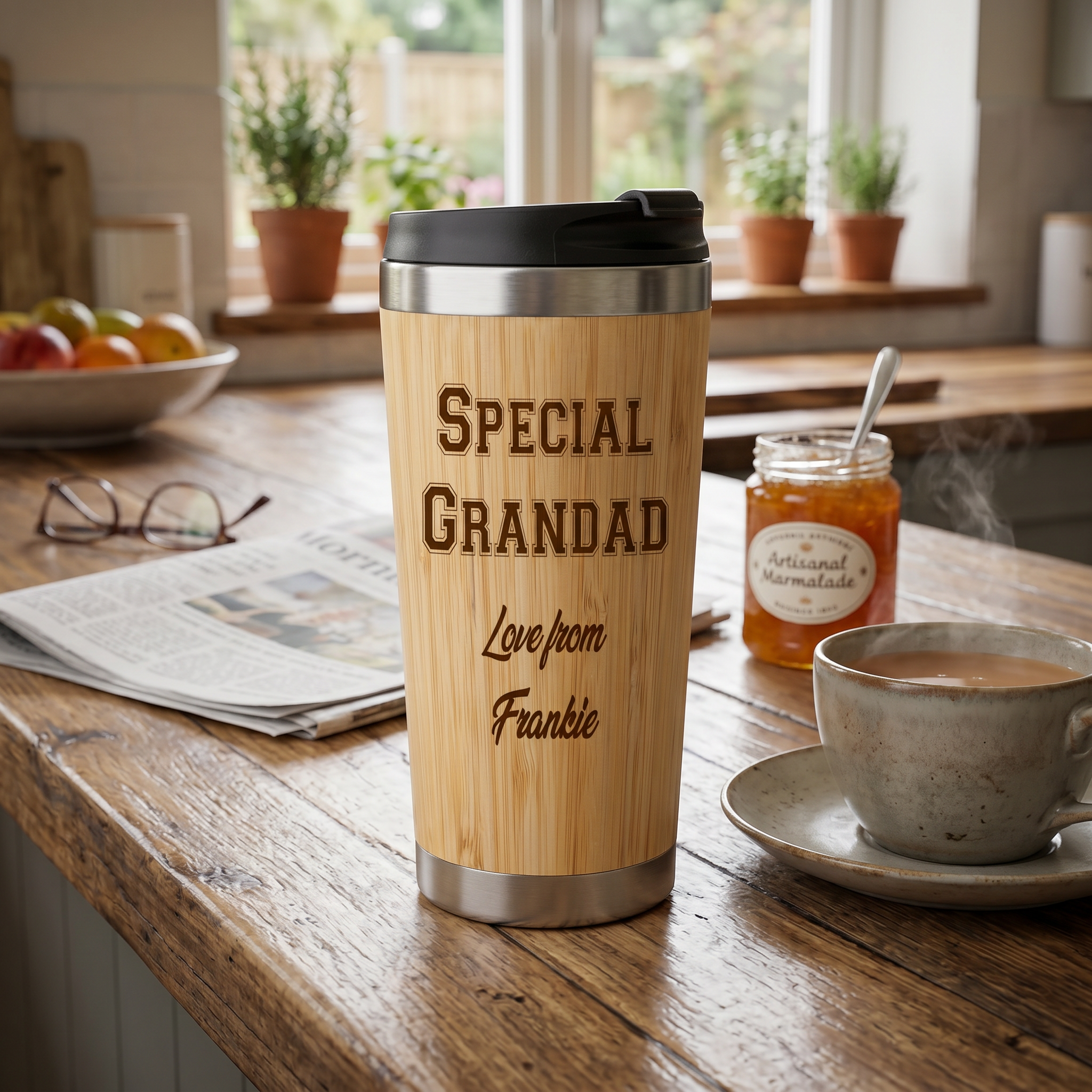 Bamboo Travel Mug For Grandad | Insulated Coffee Cup With Spill Resistant Lid – 420ml Eco Friendly Mug Personalised Mugs ukgiftstoreonline