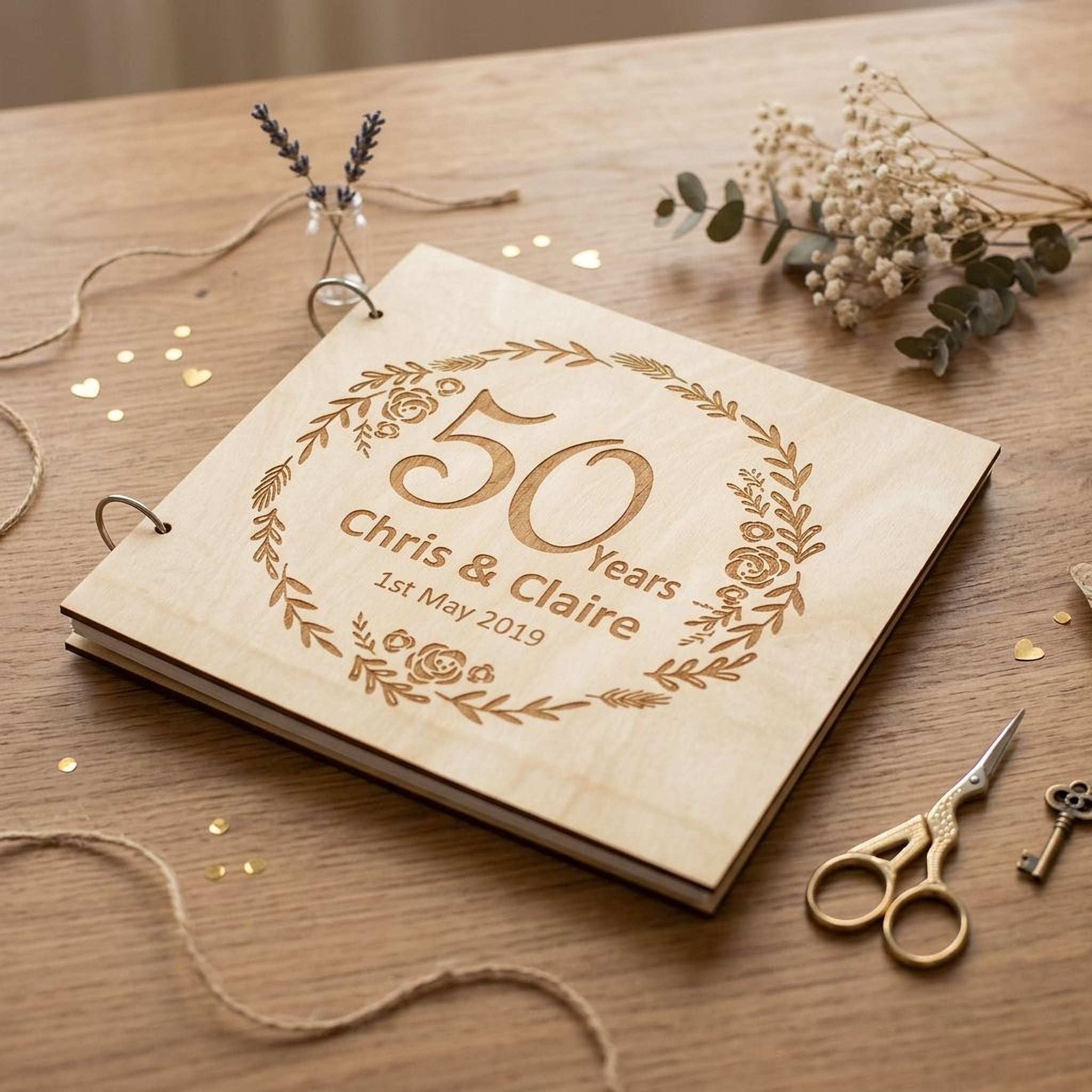 ukgiftstoreonline Personalised Large Wooden 50th Anniversary Scrapbook Photo Album Keepsake Scrapbook Guest Book ukgiftstoreonline