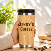 Personalised Any Name Reusable Sustainable Bamboo Travel Mug Personalised Mugs ukgiftstoreonline