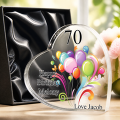 Personalised 70th Birthday Balloon Heart Block In Gift Box Personalised Plaque Gift ukgiftstoreonline