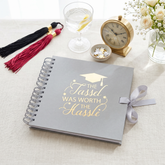 Graduation Memories With Tassel Grey Guest Book or Scrapbook Album Gold Print ukgiftstoreonline