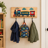 Personalised Coat Hook, Solid Wood Train Theme Wall Rack, Kids Room ukgiftstoreonline