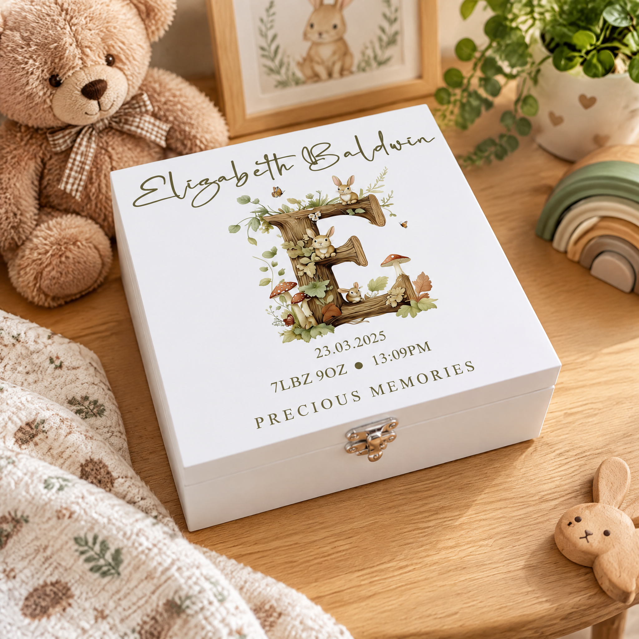 Personalised Baby Memory Box, Woodland Alphabet Keepsake Gift Set ukgiftstoreonline