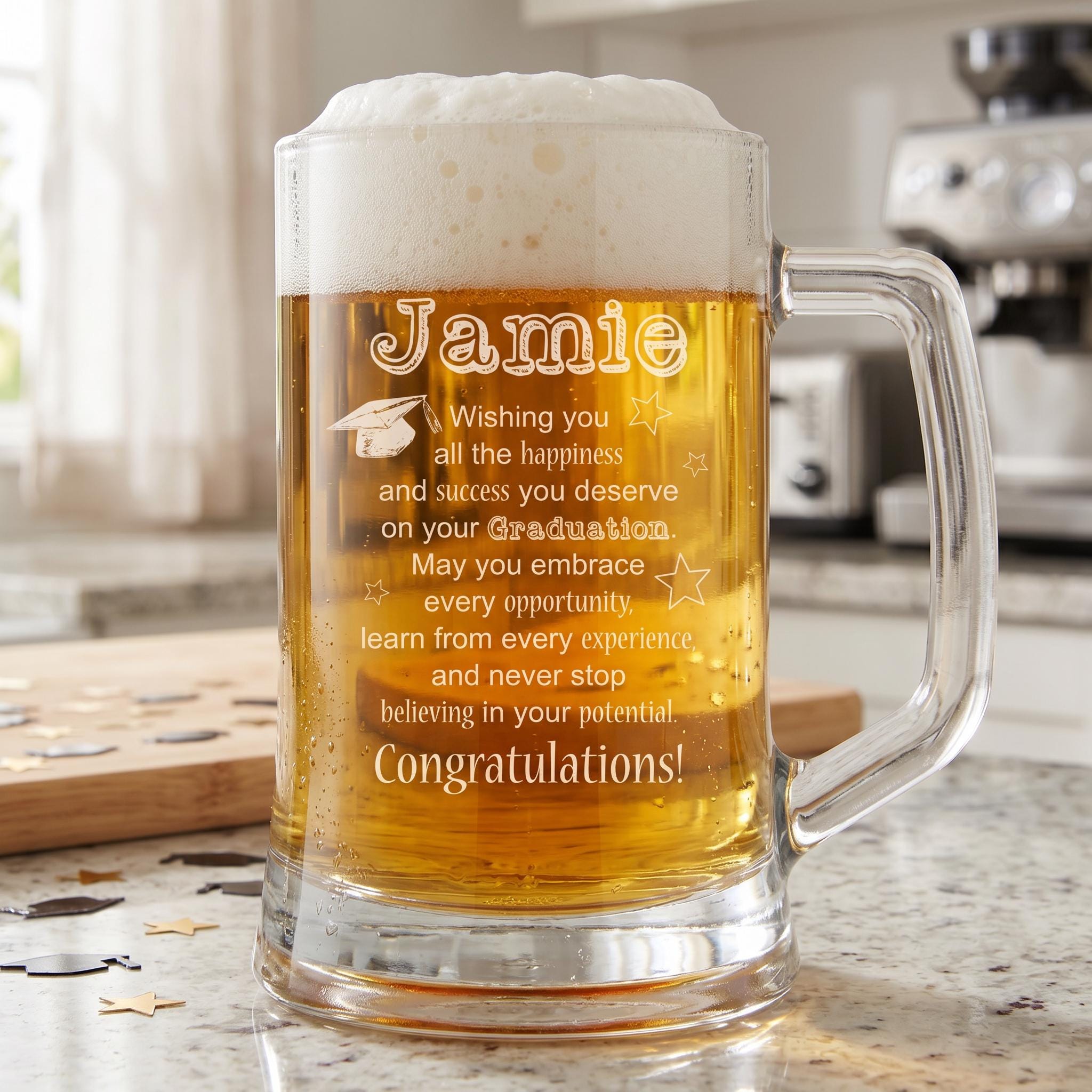 Personalised Beer Tankard – Engraved Glass Mug 510ml | Graduation Gift Boxed ukgiftstoreonline
