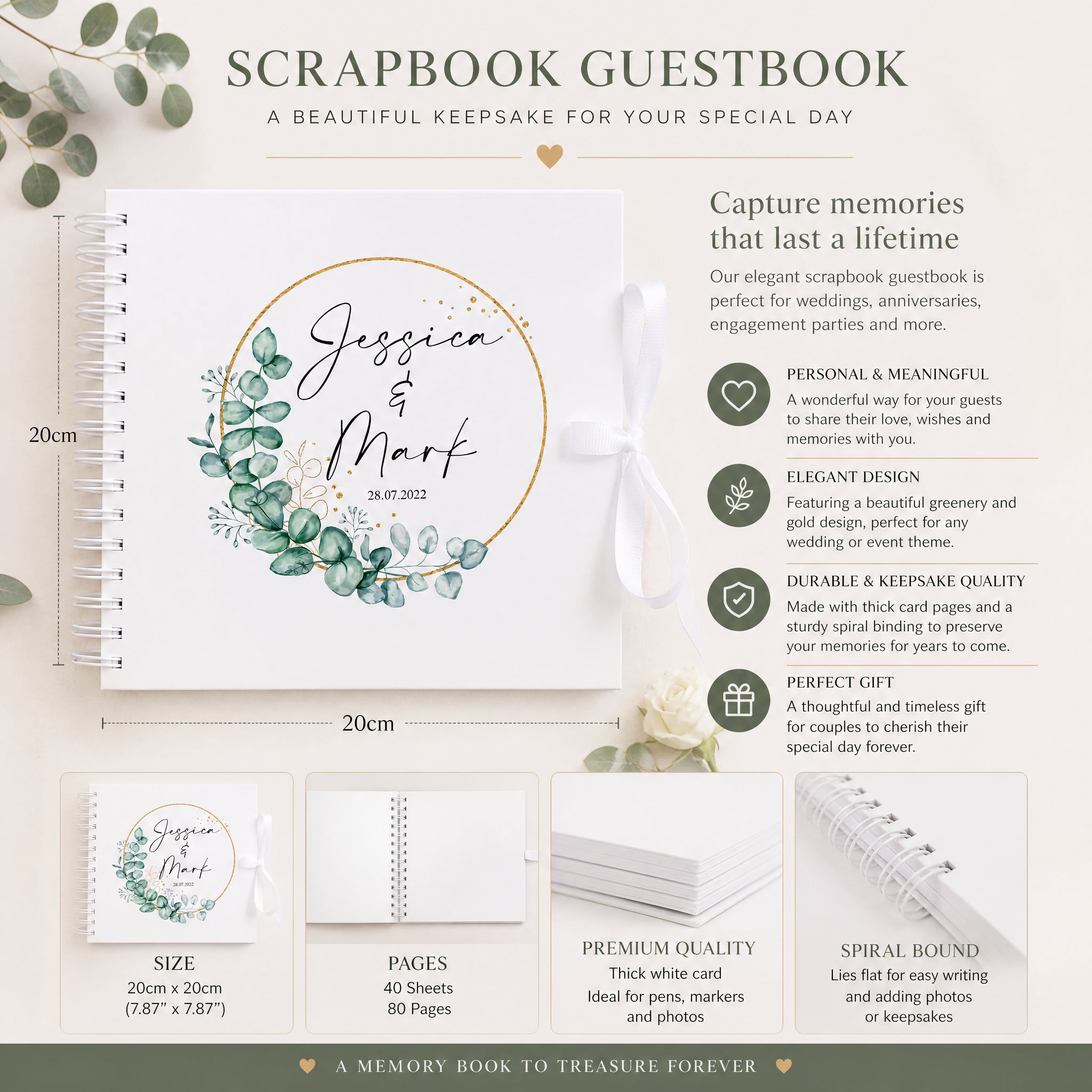 Personalised Wedding Guest Book Scrapbook With Eucalyptus Wreath Design Scrapbook ukgiftstoreonline