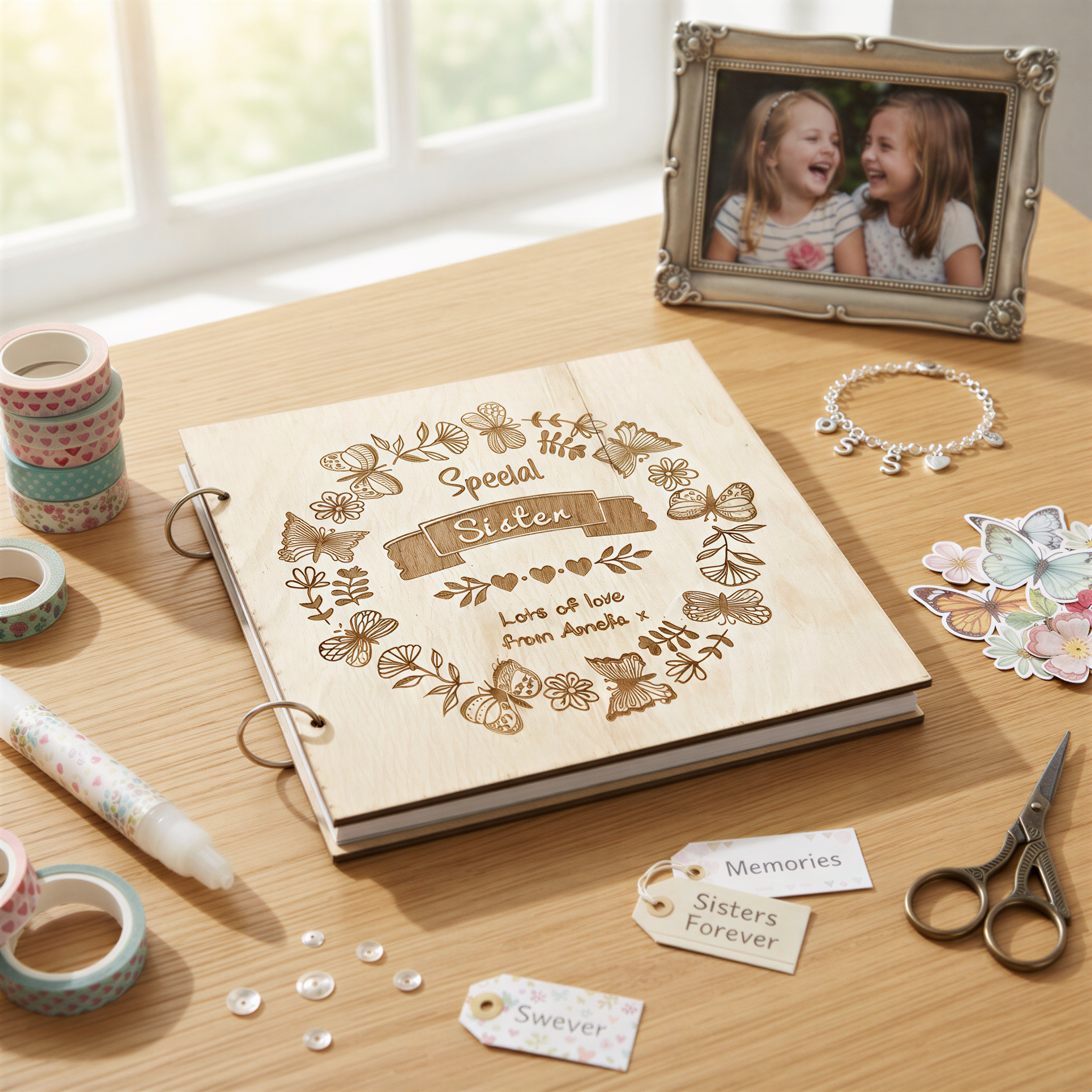 ukgiftstoreonline Personalised Special Sister Engraved Large Wooden Scrapbook Photo Album Sister Photo Album ukgiftstoreonline