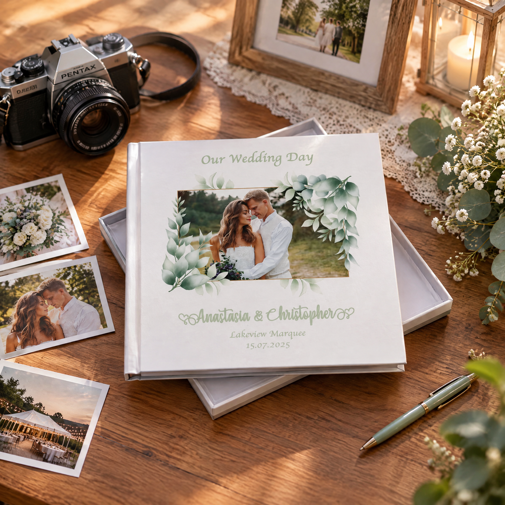 Personalised White Wedding Photo Album Gifts Custom Photo Design With Leaves Frame photo album ukgiftstoreonline