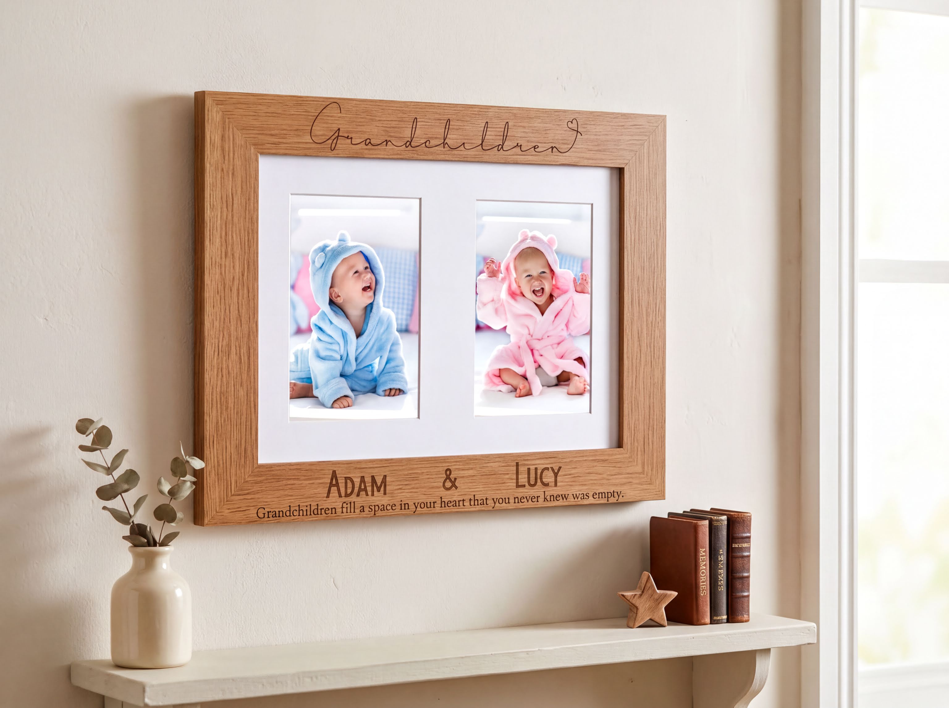 Personalised Grandchildren Double Wooden Photo Frame Gift Photo Frame ukgiftstoreonline