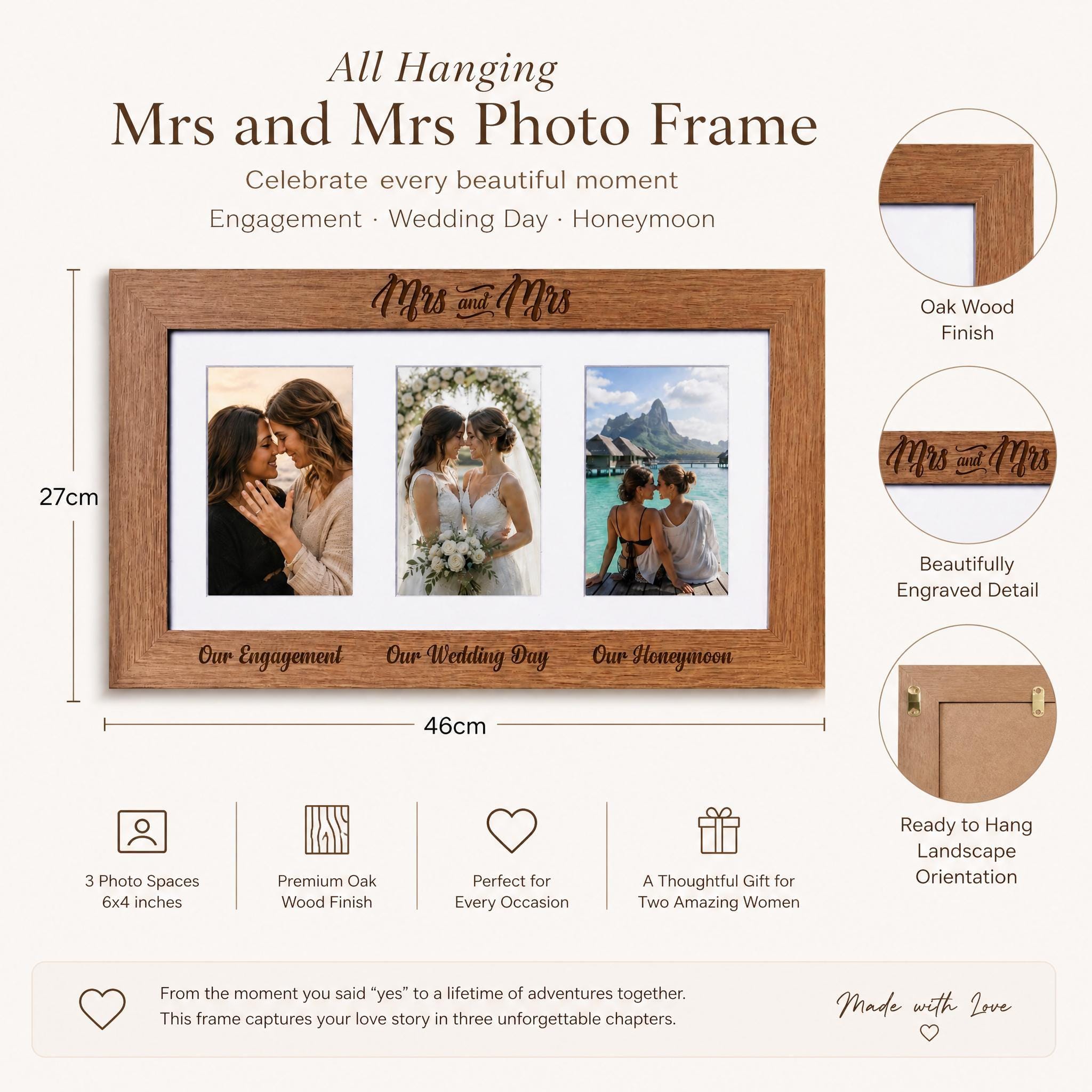 a wooden frame with a picture of a couple and their wedding date