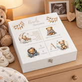 Personalised Baby Memory Keepsake Box with Cute Teddy Icons and Birth Details ukgiftstoreonline