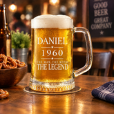 Personalised Beer Tankard – Engraved Man Myth Legend Birthday Gift for Him 20oz Glass personalised beer glass tankard ukgiftstoreonline