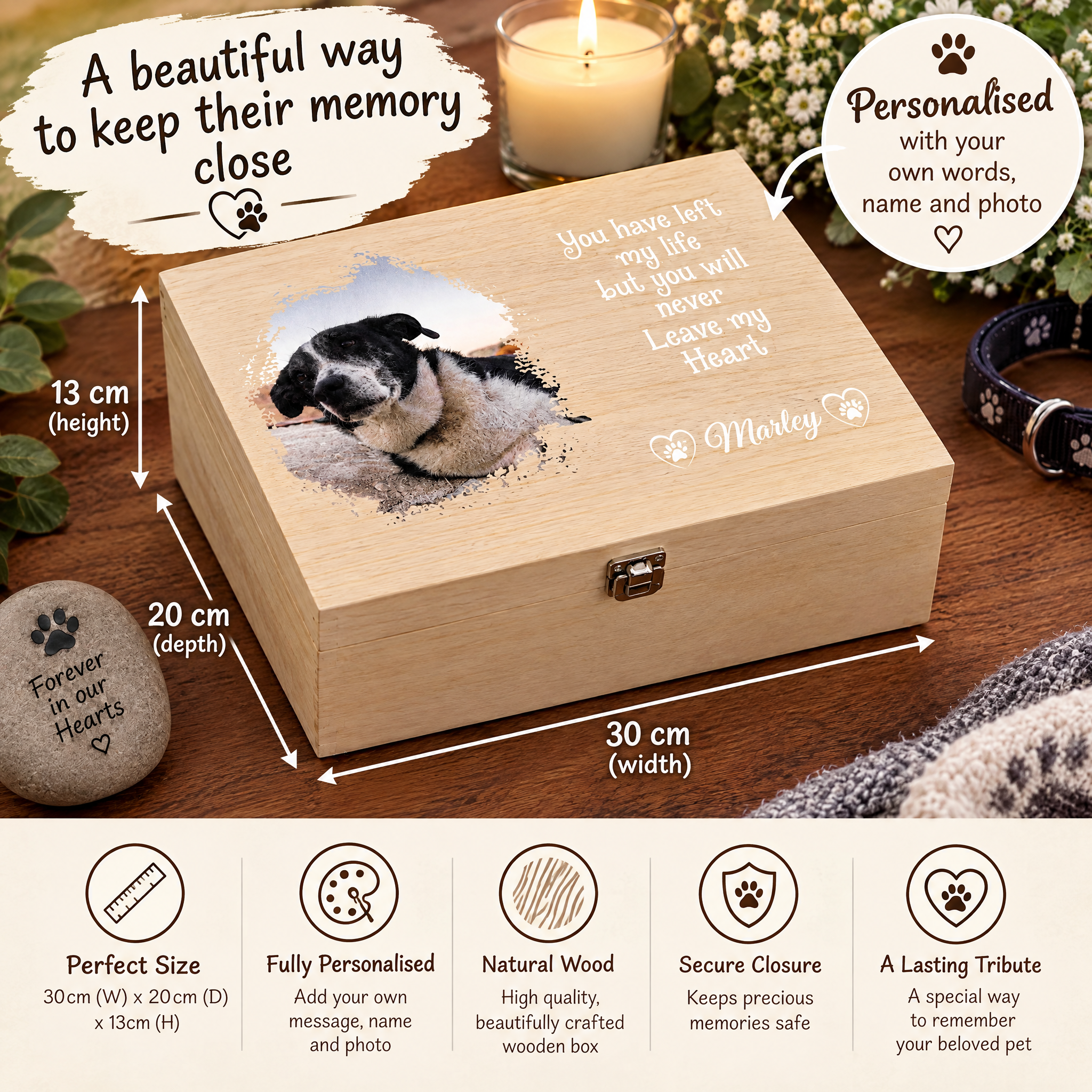 Personalised Pet Memorial Box, Wooden Keepsake With Photo For Pet Lovers Keepsake Memory Box ukgiftstoreonline