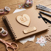 Personalised Brown Birthday Guest Book – Wooden Engraved Scrapbook Album 8x8 with Kraft Paper ukgiftstoreonline
