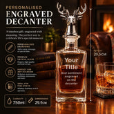 Personalised Whiskey Decanter, Stag Head Stopper, Laser Etched. ukgiftstoreonline