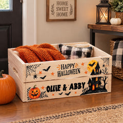 Personalised Halloween Crate, Wooden Trick Or Treat Box, 30.5Cm ukgiftstoreonline