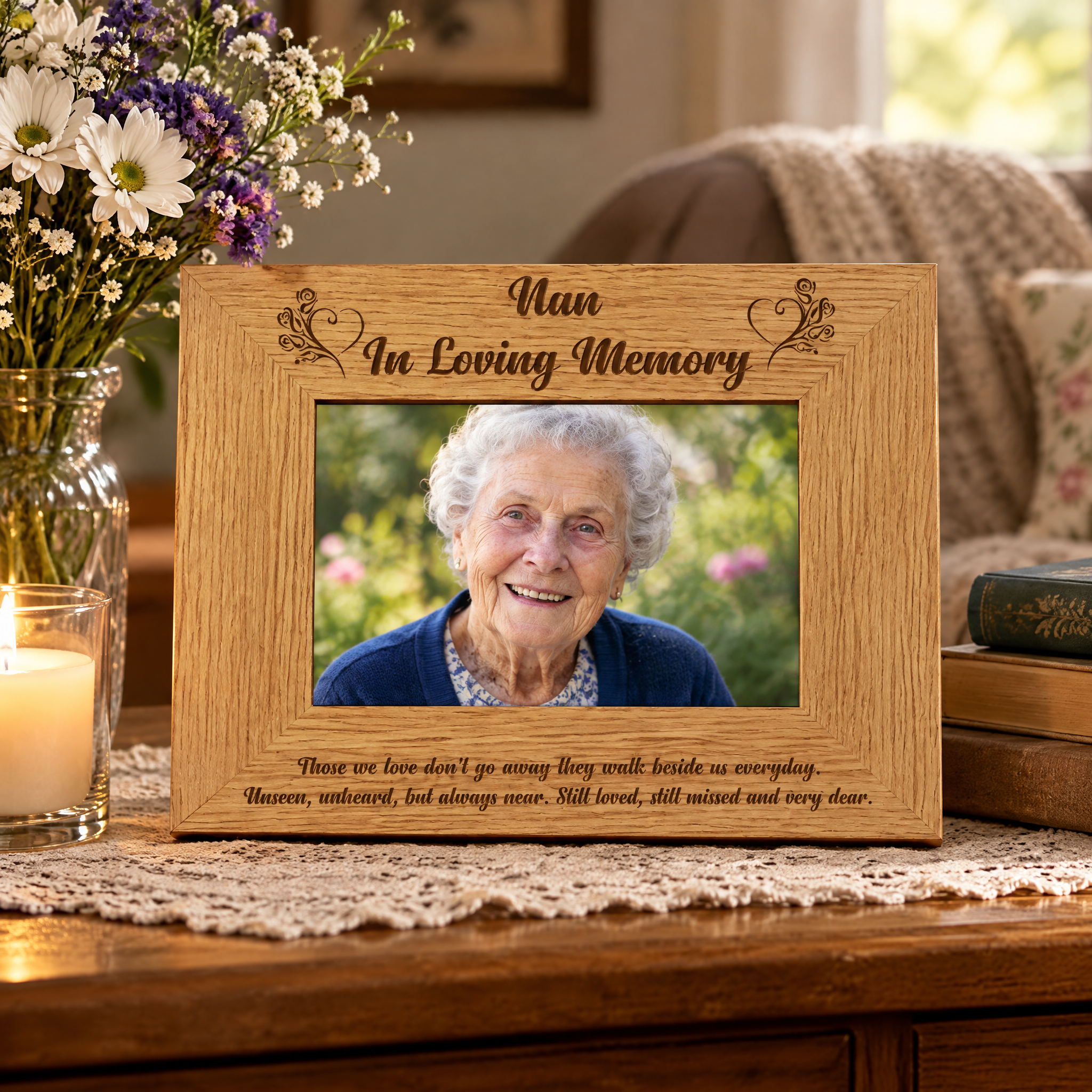 Nan Memorial Photo Frame - Wooden Remembrance Picture Frame Stand Nan Photo Frame ukgiftstoreonline