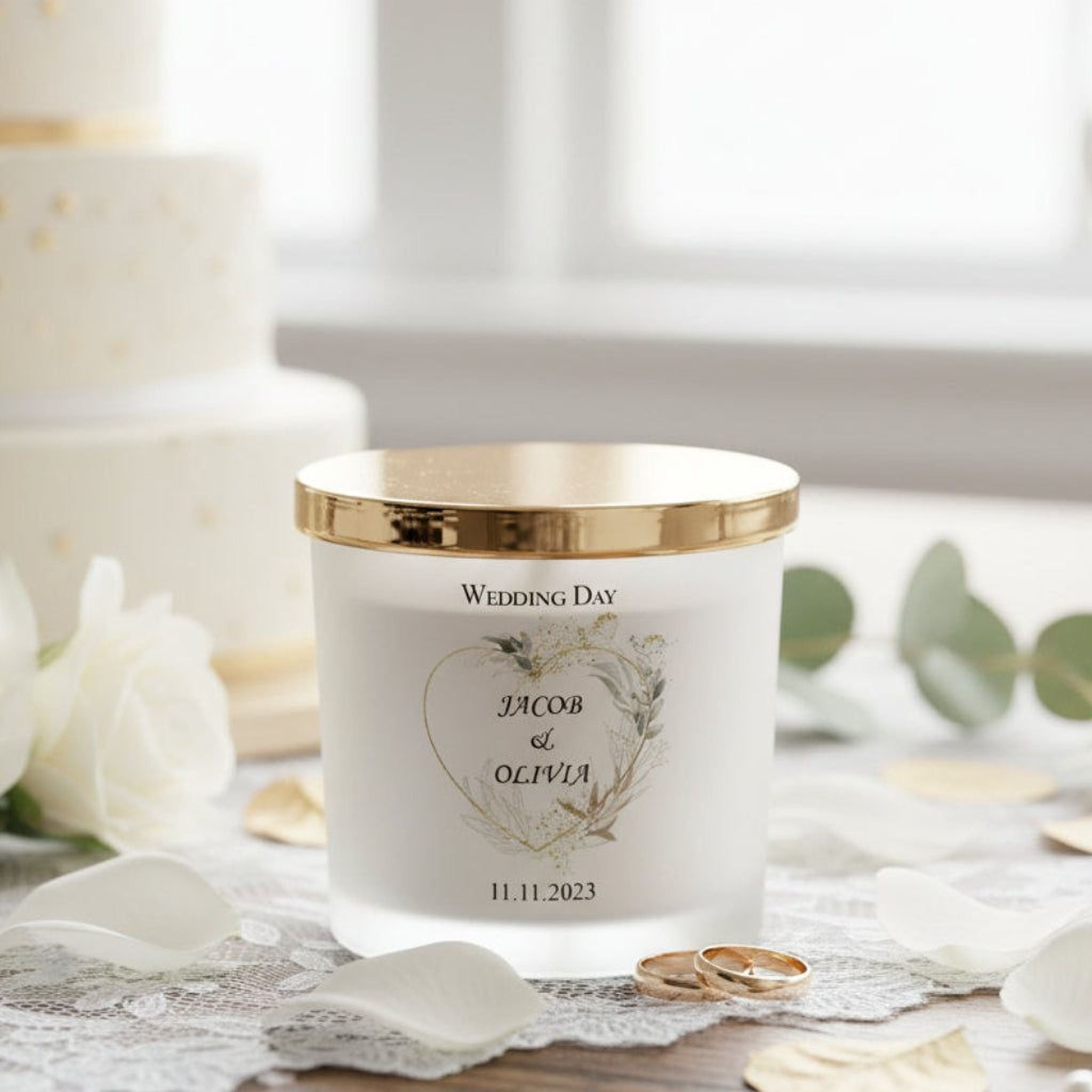 Personalised Large Double Wick Wedding Candle Gift With Gold Leaf personalised Candle Lights ukgiftstoreonline