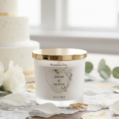 Personalised Large Double Wick Wedding Candle Gift With Gold Leaf personalised Candle Lights ukgiftstoreonline