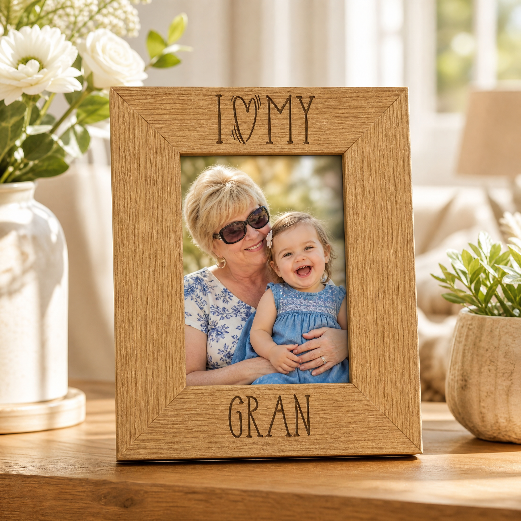 Gran Love Photo Frame - Engraved Wooden Heart-Shaped Keepsake Gift Gran Photo Frame ukgiftstoreonline