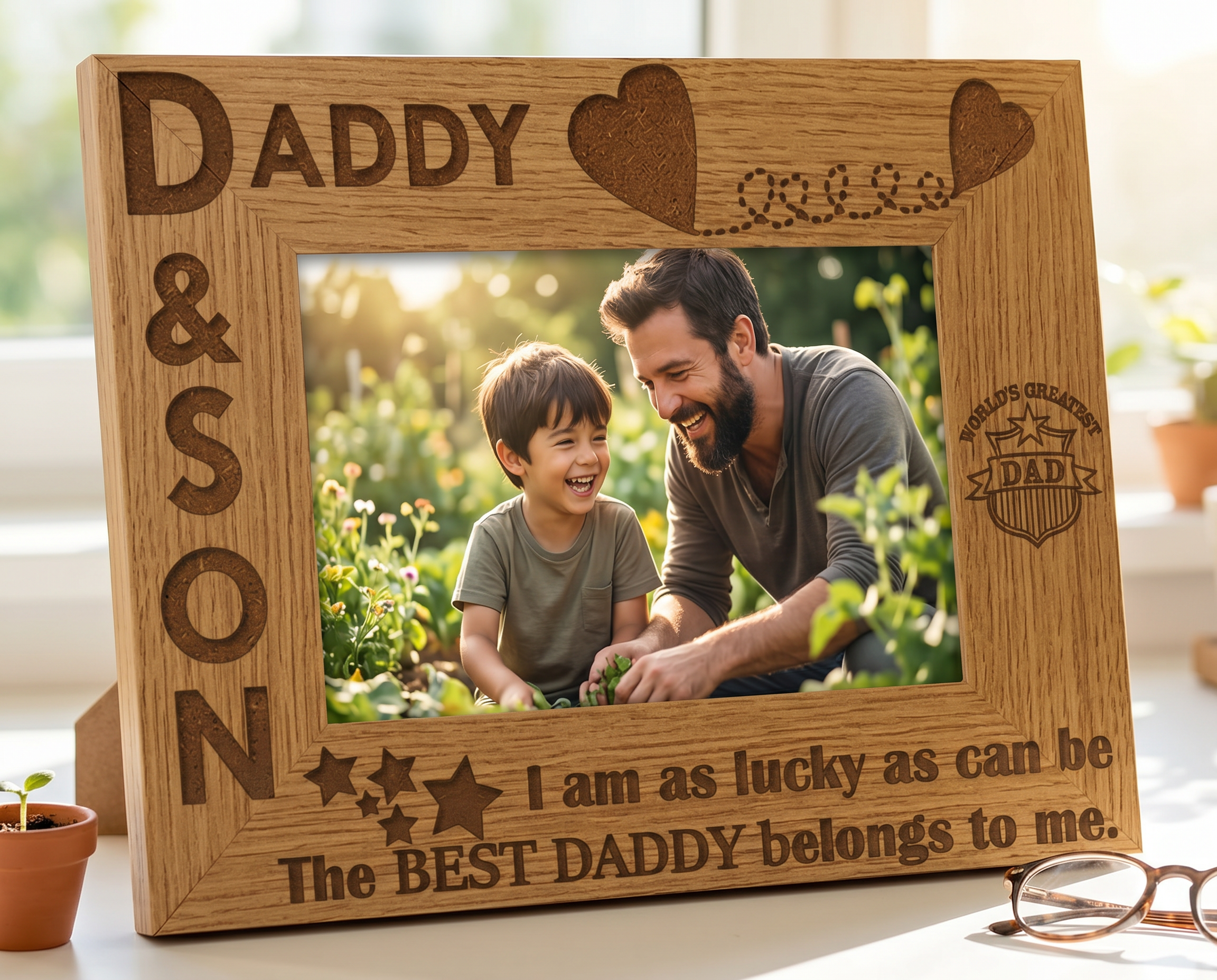 Daddy and Son Wooden Photo Frame Gift Daddy Photo Frame ukgiftstoreonline