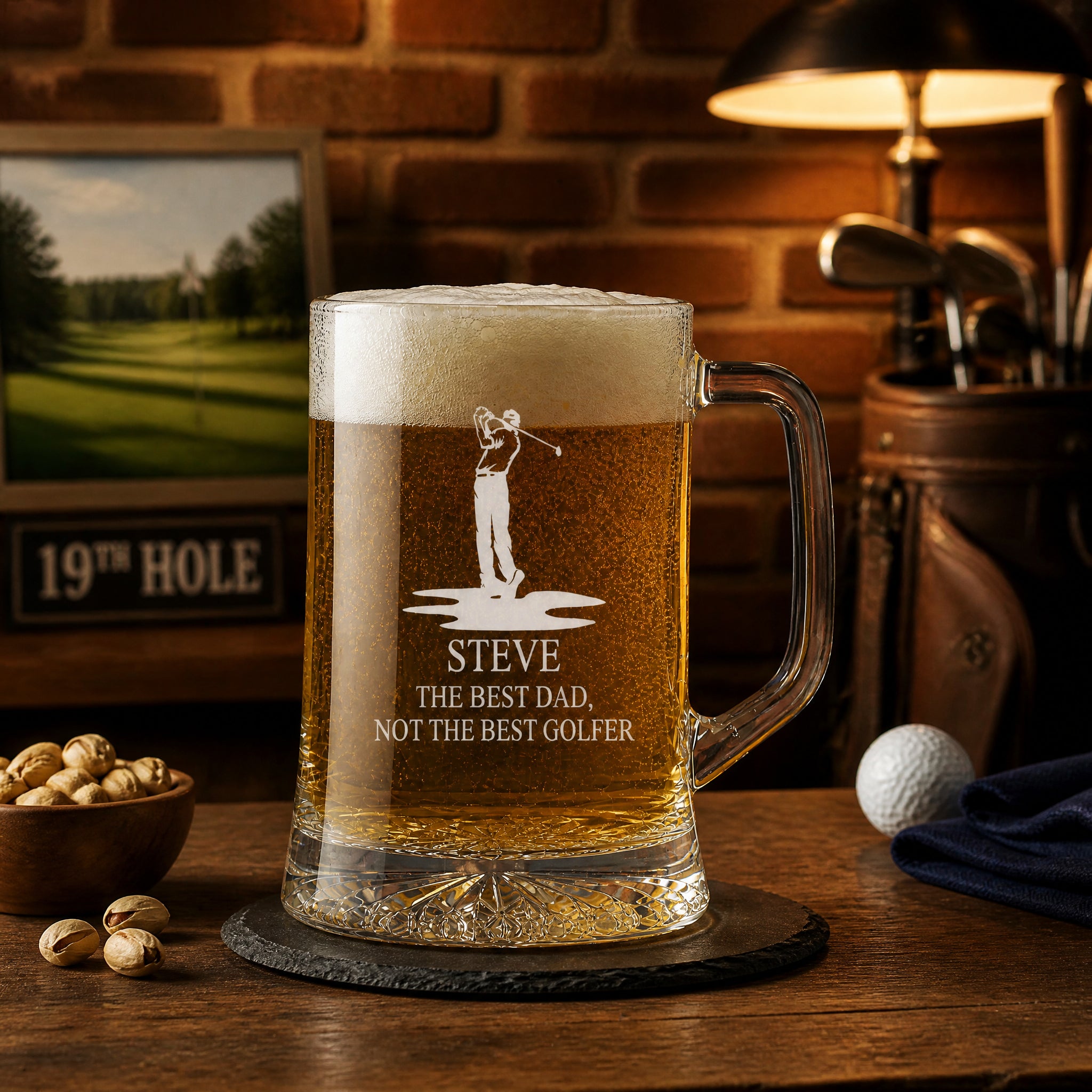 Personalised Engraved Pint Glass Beer Tankard Sports Award Golf Theme personalised beer glasses ukgiftstoreonline