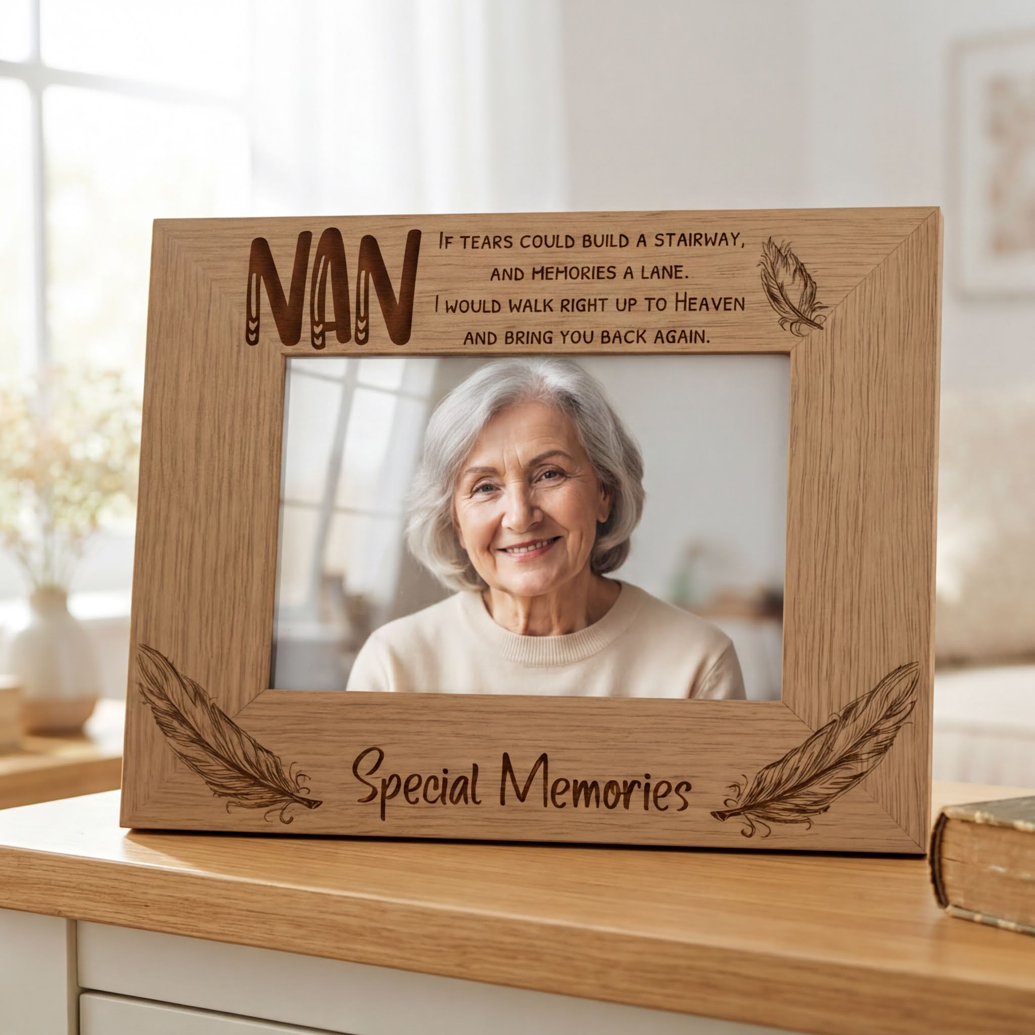 Nan Special Memories Remembrance Photo Frame Gift Oak Wood Finish Nan Photo Frame ukgiftstoreonline