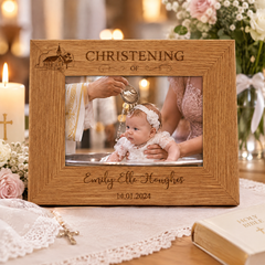 Personalised Engraved Wooden Christening Photo Picture Frame Landscape With Church Sketch Photo Frame ukgiftstoreonline