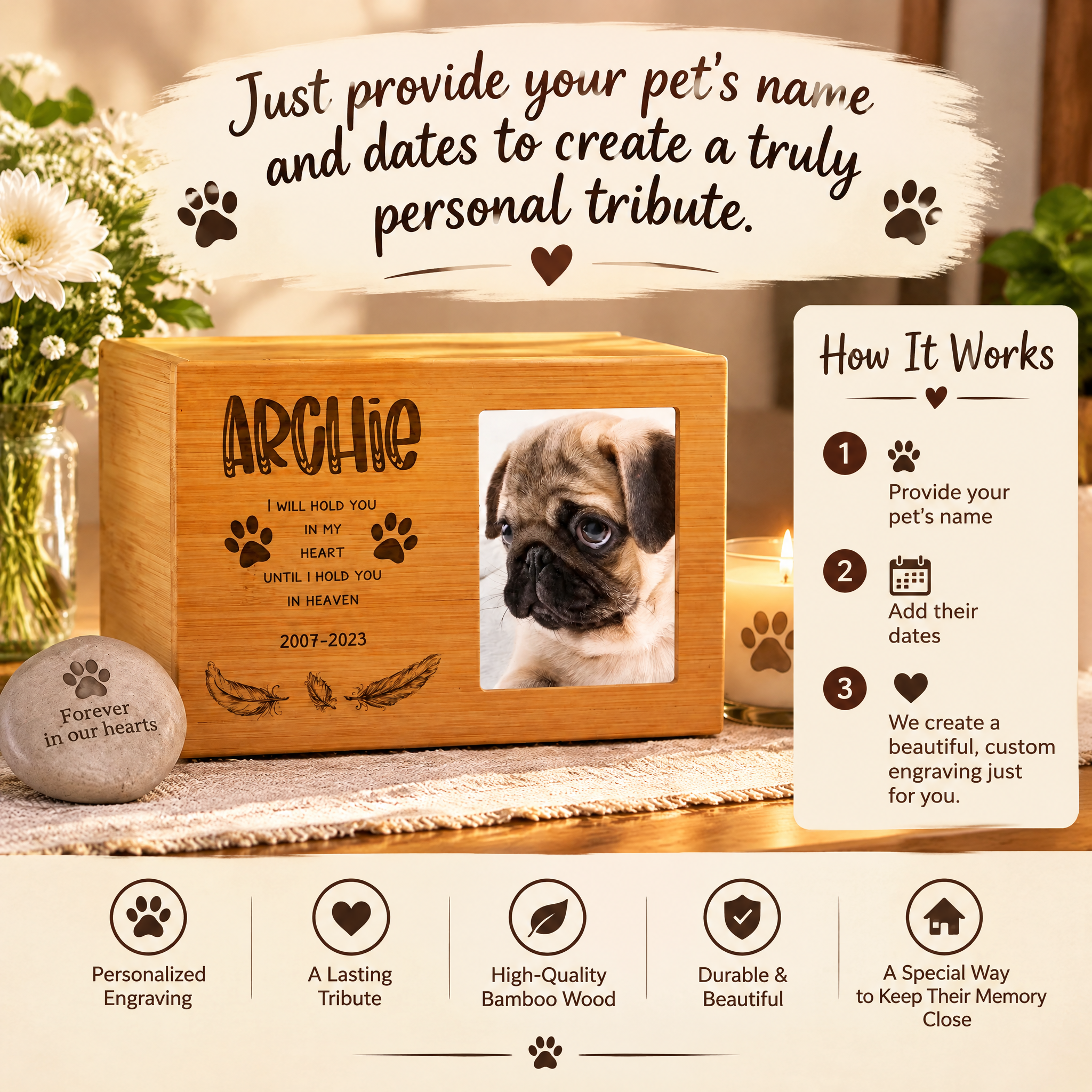 Personalised Wooden Dog Memorial Cremation Urn with Photo Heaven Quote Pet urn ukgiftstoreonline