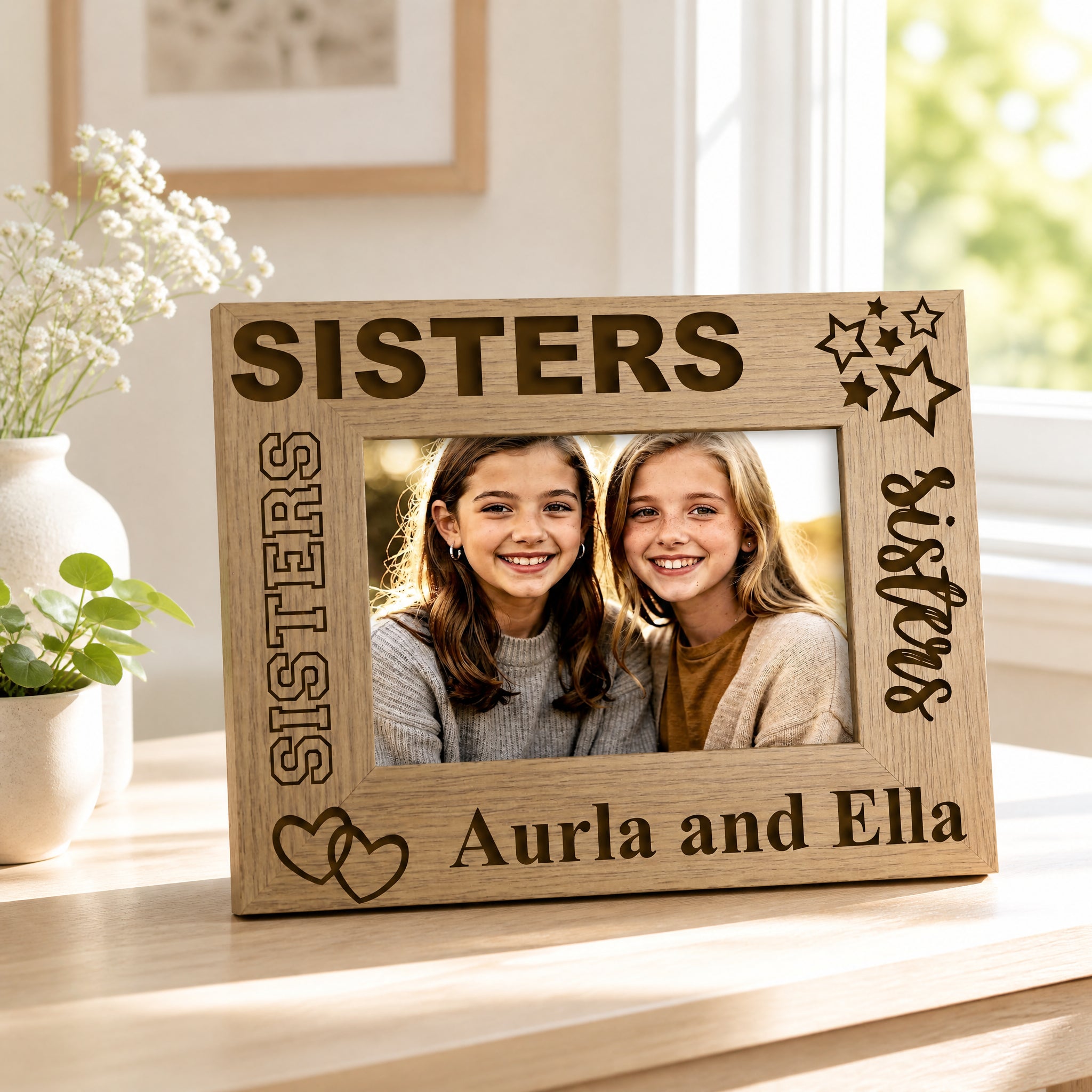 Personalised Photo Frame | Sisters Sentiment Wooden Gift, Keepsake Sister Photo Frame ukgiftstoreonline