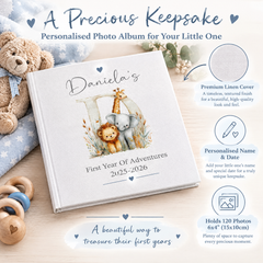 Large Personalised Book Bound Baby's First Year of Adventures Photo Keepsake Album Memory Book photo album ukgiftstoreonline