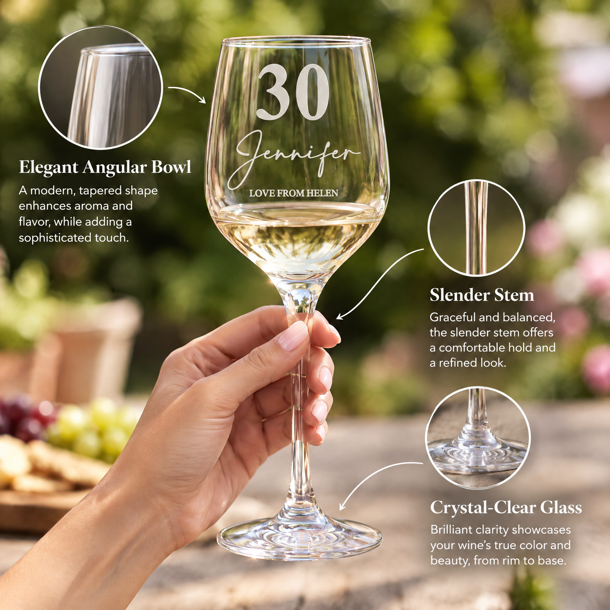 Personalised 30th Birthday Engraved Wine Glass Gift Name & Sentiment Personalised Wine Glasses ukgiftstoreonline