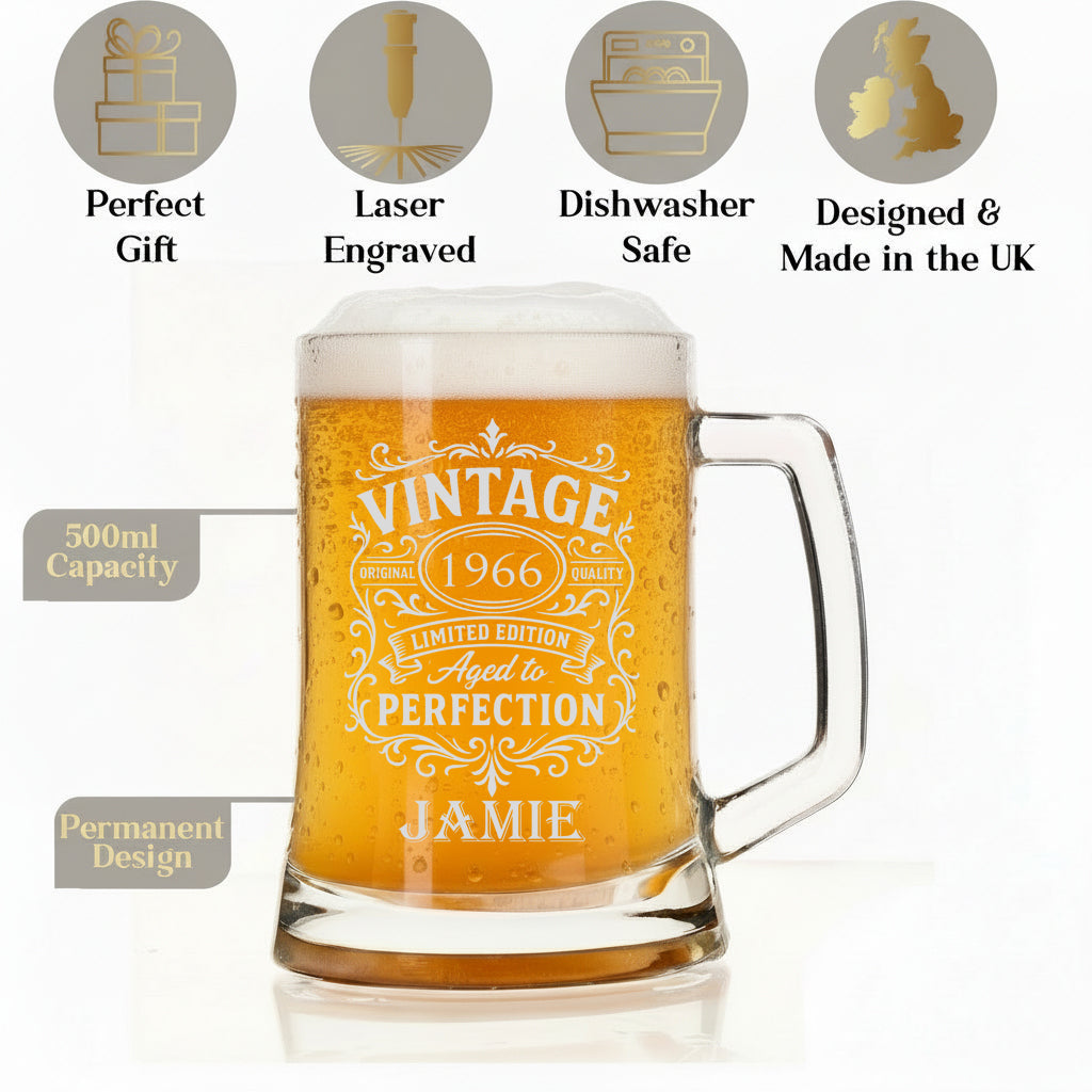 Personalised Engraved Tankard Beer Mug Stein Any Age And Year With Name Happy Birthday Gift Boxed, 510ml personalised beer glasses ukgiftstoreonline