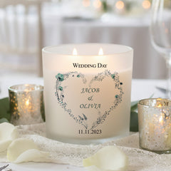 Personalised Large Double Wick Wedding Candle Gift With Dusty Blue Heart personalised Candle Lights ukgiftstoreonline