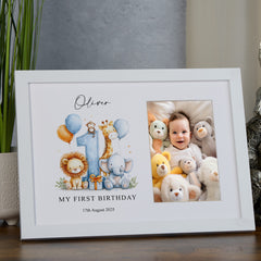 Personalised First Birthday Photo Frame With Safari Animals