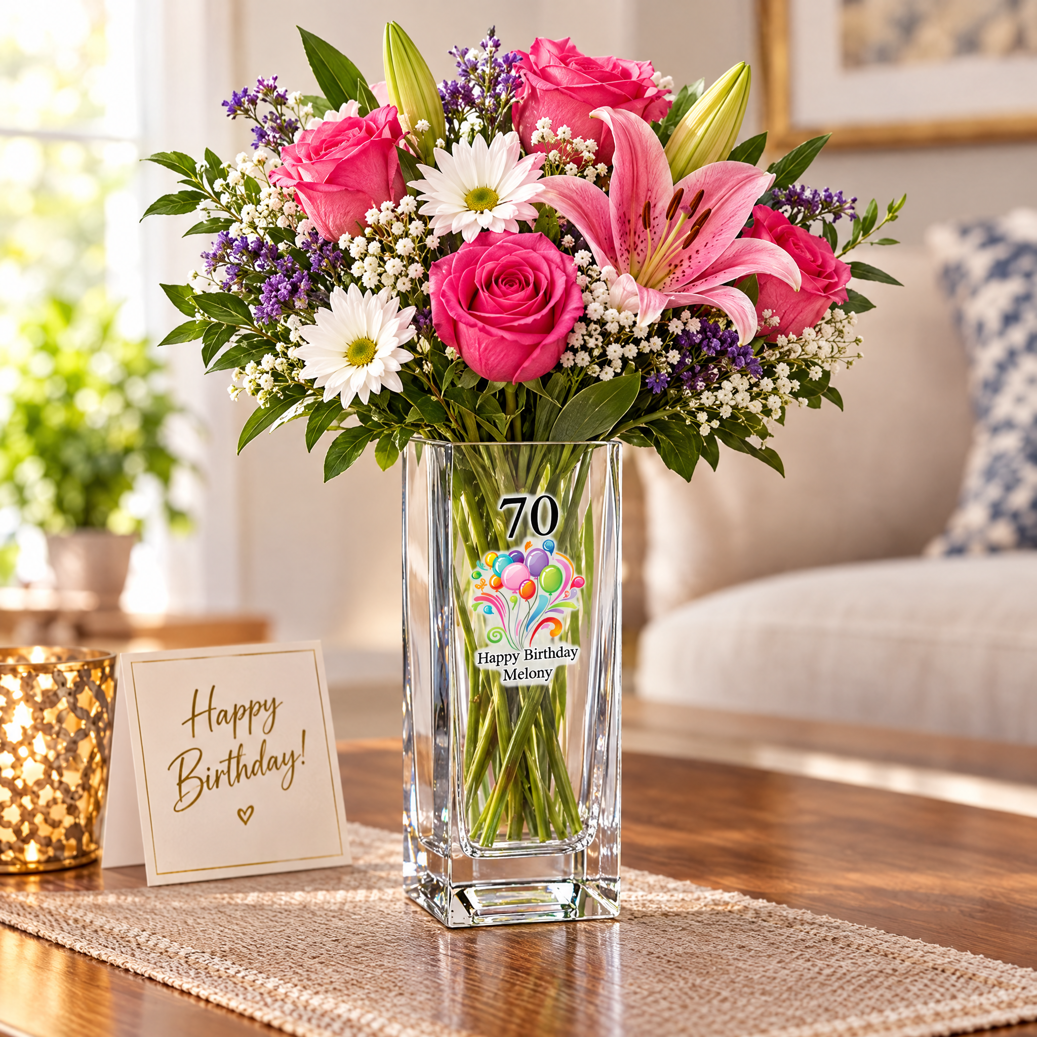 Personalised Birthday Flower Vase Gift Any Age 70th, 60th, 50th, 40th, 30th, 21st Personalised Flower Vase ukgiftstoreonline