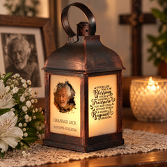 Personalised Memorial Photo Upload Lantern, Memorial Candle, Your Life Was A Blessing memorial lantern ukgiftstoreonline