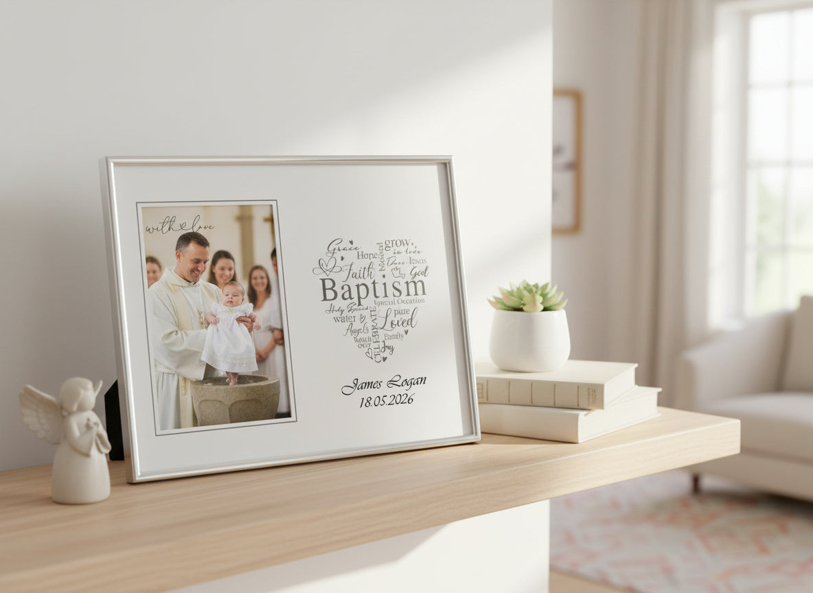 Personalised Baptism Day Silver Heart Photo Frame Gift Boxed ukgiftstoreonline