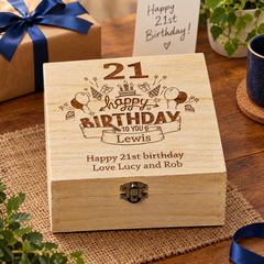 Personalised 21st Birthday Wooden Keepsake Box Gift Engraved Keepsake Boxes ukgiftstoreonline