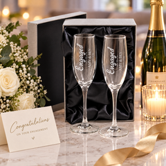 Personalised Engagement Champagne Glasses – Custom Engraved Flutes With Luxury Gift Box Personalised Champagne Glasses ukgiftstoreonline