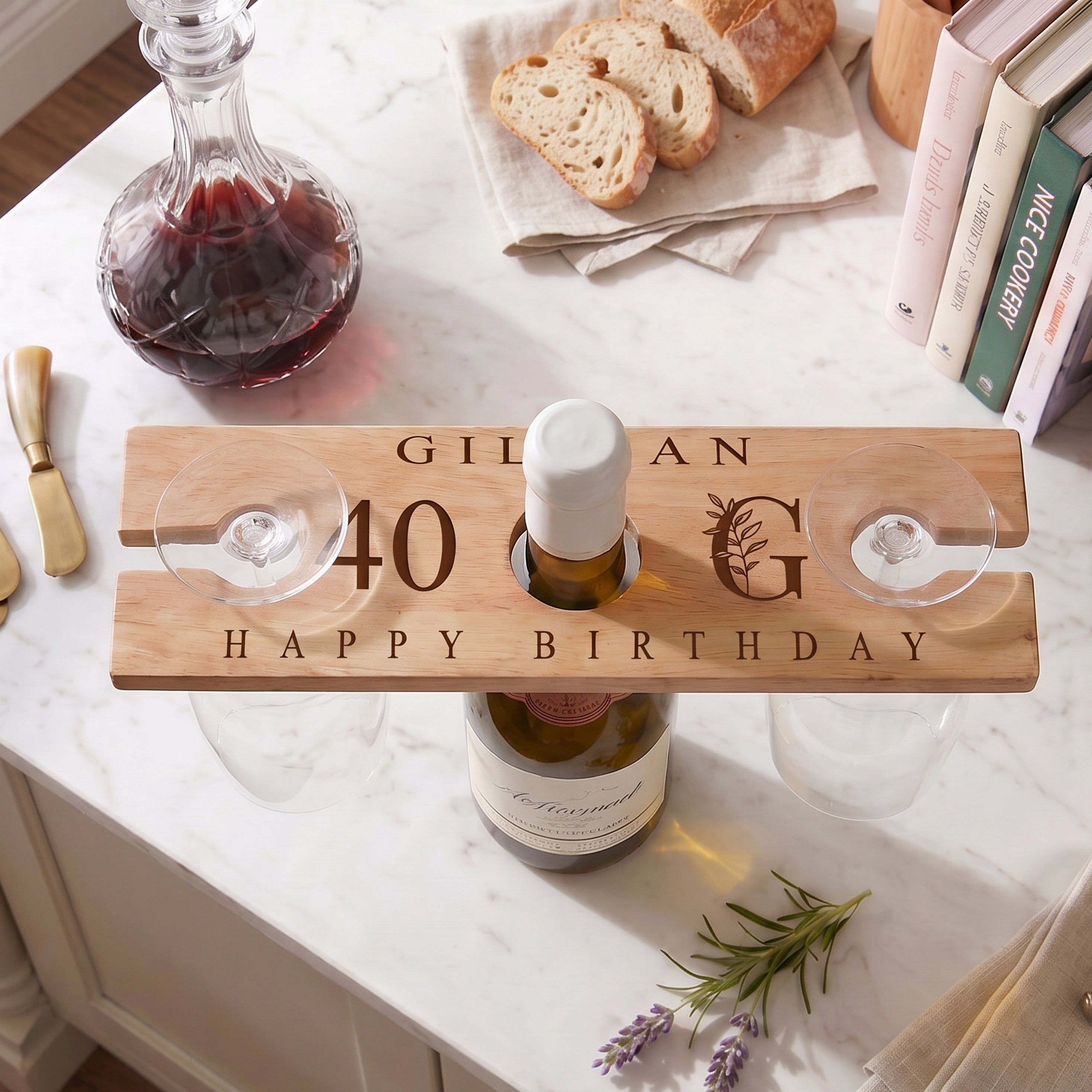 Personalised Engraved Wooden Wine Glass and Bottle Holde Any Age Birthday 21st 30th 40th 50th ukgiftstoreonline