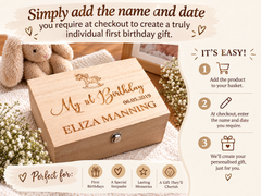 Personalised Large Girl's First Birthday Gift Keepsake Box Engraved Keepsake Memory Box Raised Words