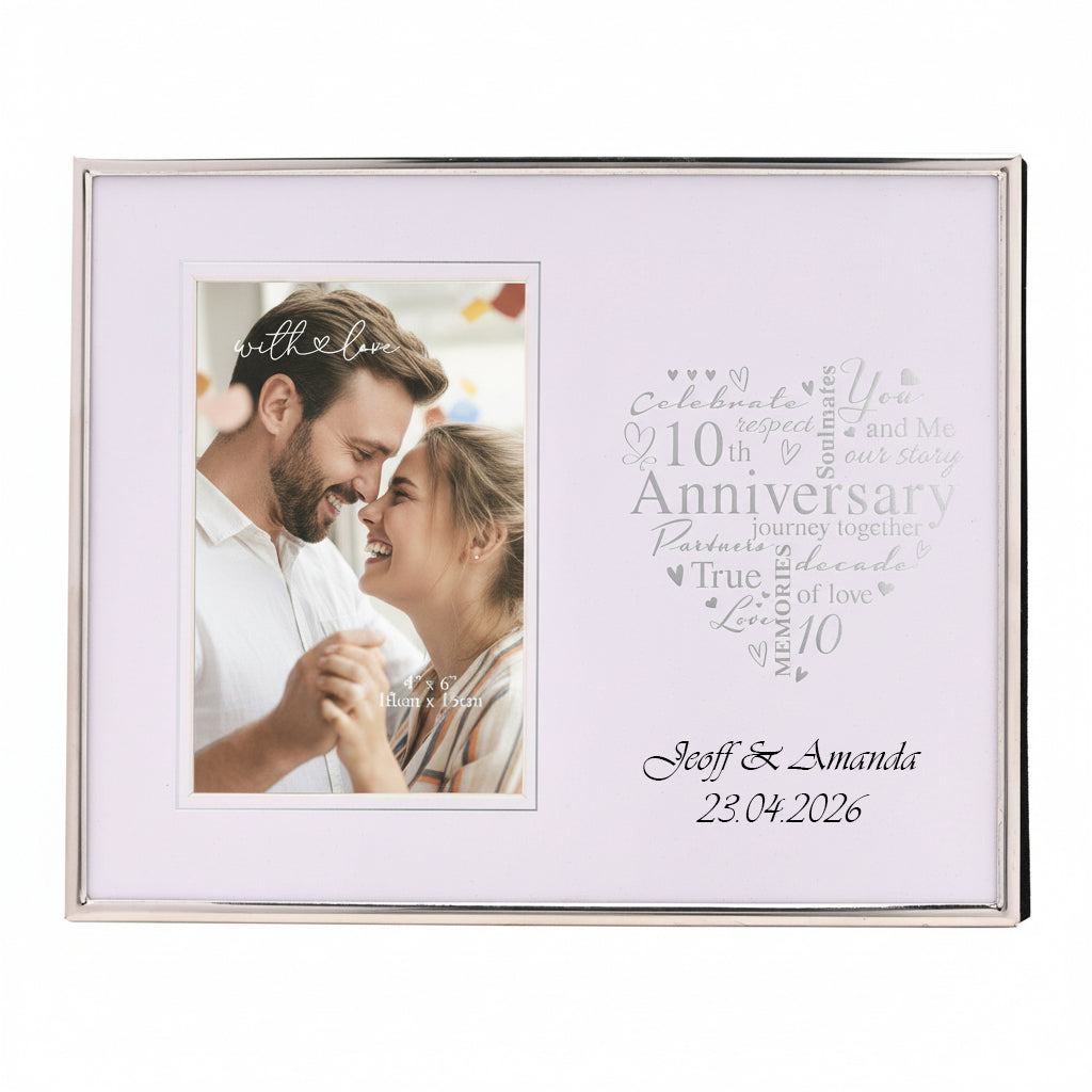 Personalised 10th Anniversary Silver Heart Photo Frame Gift Boxed Anniversary Photo Frame ukgiftstoreonline