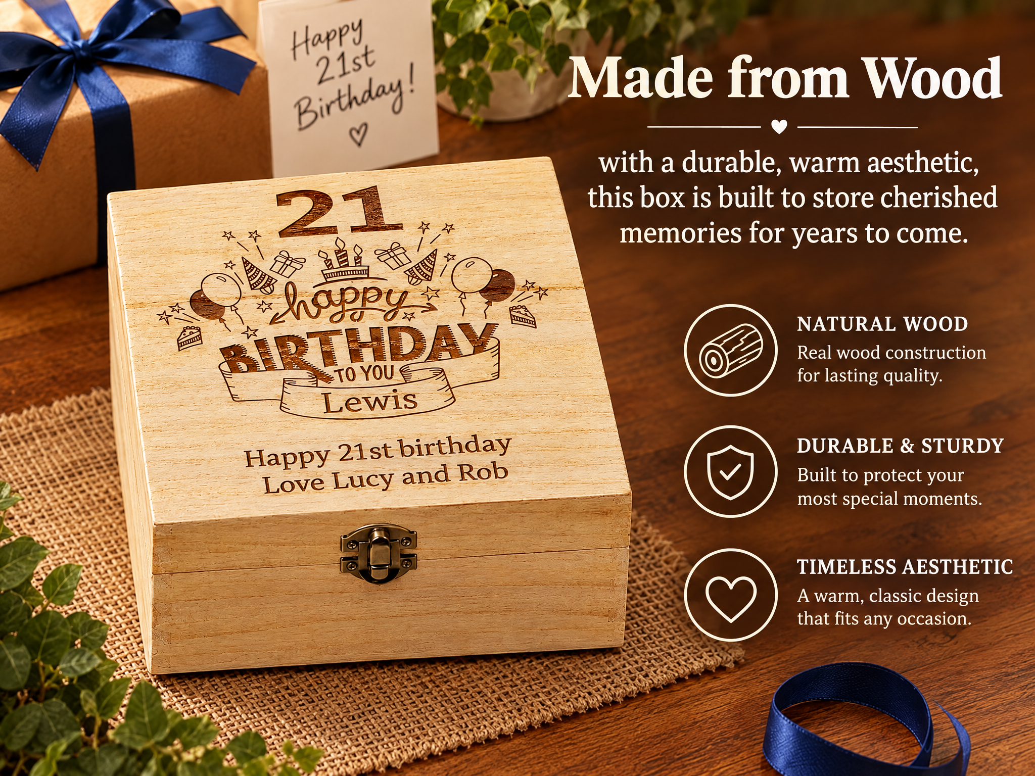 Personalised 21st Birthday Wooden Keepsake Box Gift Engraved Keepsake Boxes ukgiftstoreonline