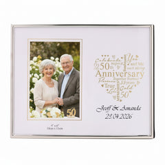 Personalised 50th Anniversary Silver Heart Photo Frame Gift Boxed Anniversary Photo Frame ukgiftstoreonline